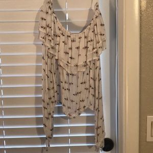 Crop top, off the shoulder, long sleeve top.